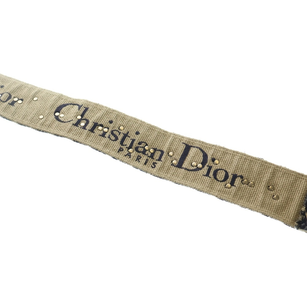 Christian Dior(クリスチャンディオール) オブリーク ショルダーストラップ ネイビー キャンバス ゴールド金具