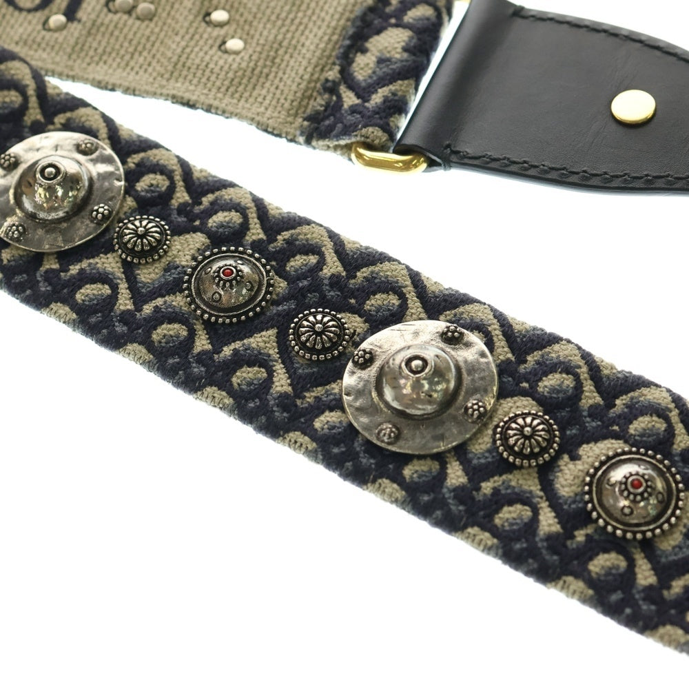 Christian Dior(クリスチャンディオール) オブリーク ショルダーストラップ ネイビー キャンバス ゴールド金具