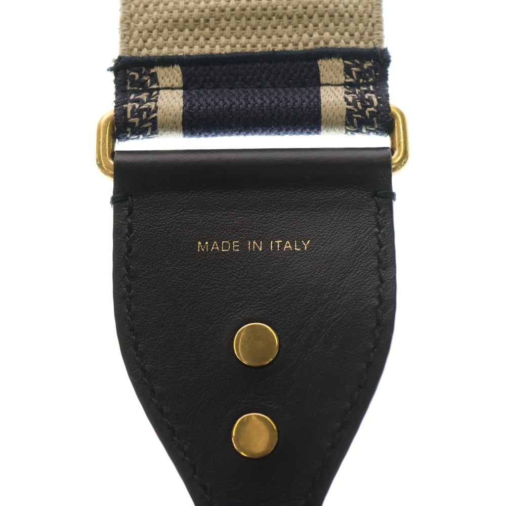 Christian Dior(クリスチャンディオール) エンブロイダリー ショルダーストラップ ネイビー キャンバス×レザー