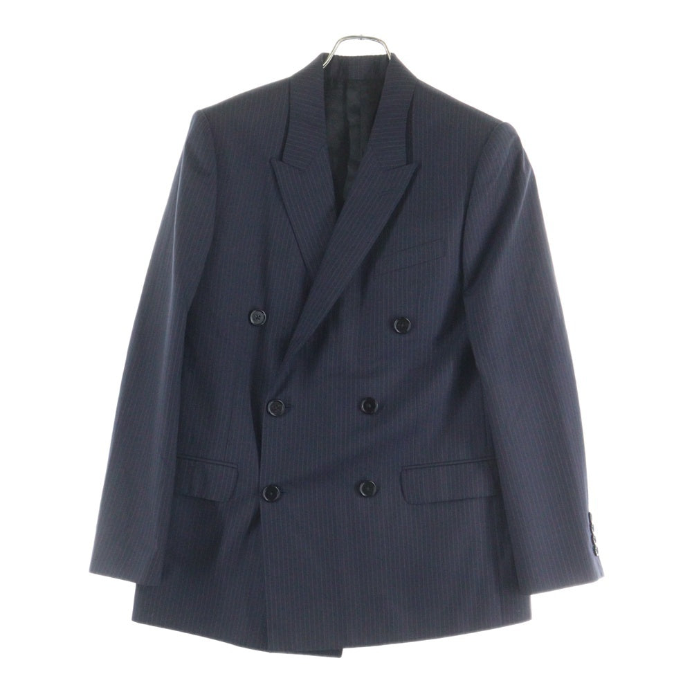 CELINE(セリーヌ) エディ期 ピンストライプ総柄 ウール ダブルブレスト ピークドラペル テーラードジャケット ネイビー 2V52F503R