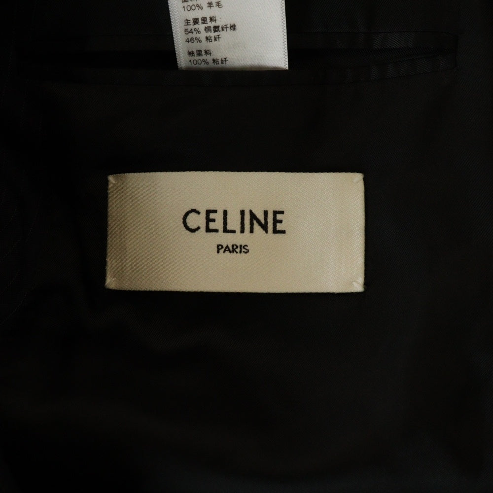 CELINE(セリーヌ) エディ期 ピンストライプ総柄 ウール ダブルブレスト ピークドラペル テーラードジャケット ネイビー 2V52F503R