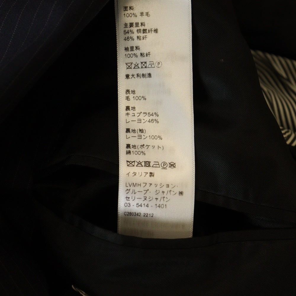 CELINE(セリーヌ) エディ期 ピンストライプ総柄 ウール ダブルブレスト ピークドラペル テーラードジャケット ネイビー 2V52F503R