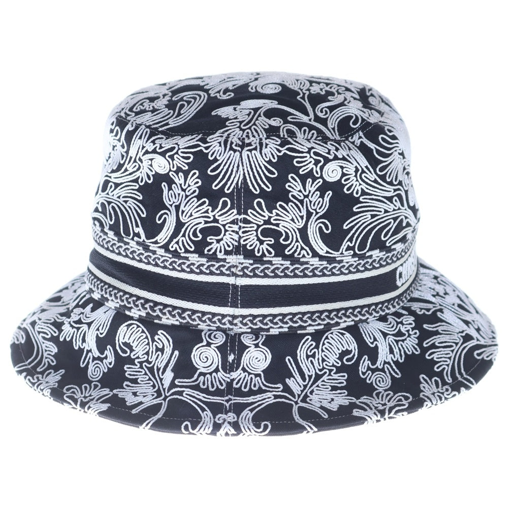 Christian Dior(クリスチャンディオール) エンブロイダリー バケットハット 帽子 ブラック×ホワイト