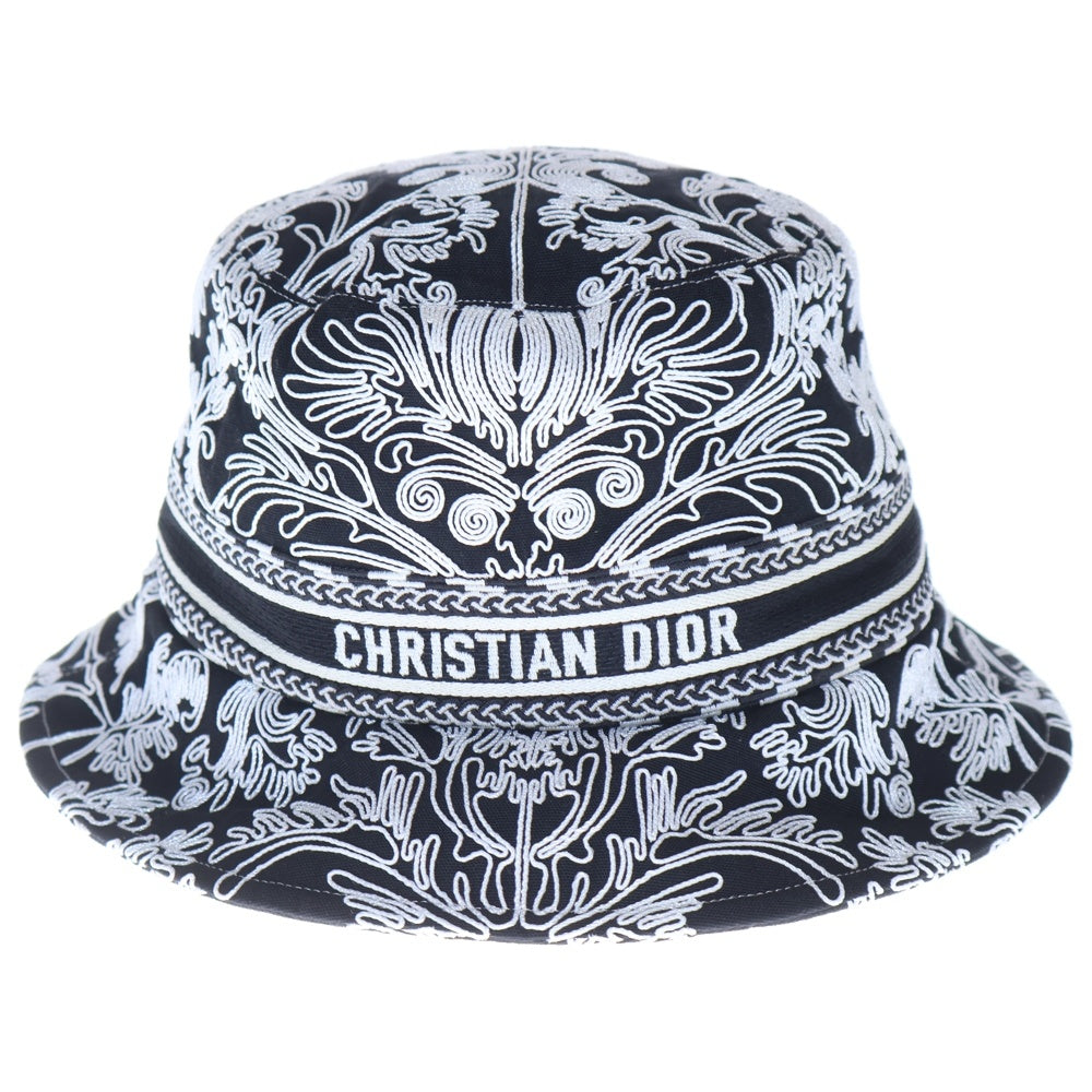 Christian Dior(クリスチャンディオール) エンブロイダリー バケットハット 帽子 ブラック×ホワイト