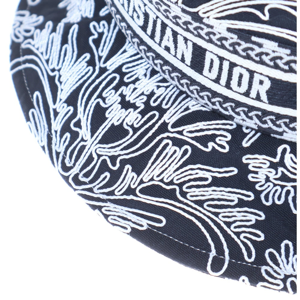 Christian Dior(クリスチャンディオール) エンブロイダリー バケットハット 帽子 ブラック×ホワイト