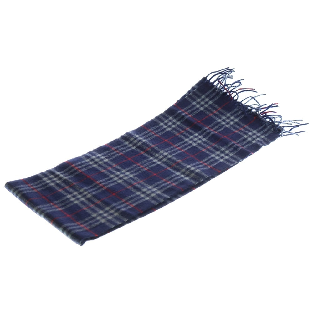 BURBERRY(バーバリー) バーバリーチェックフリンジ付ウールマフラー ブルー