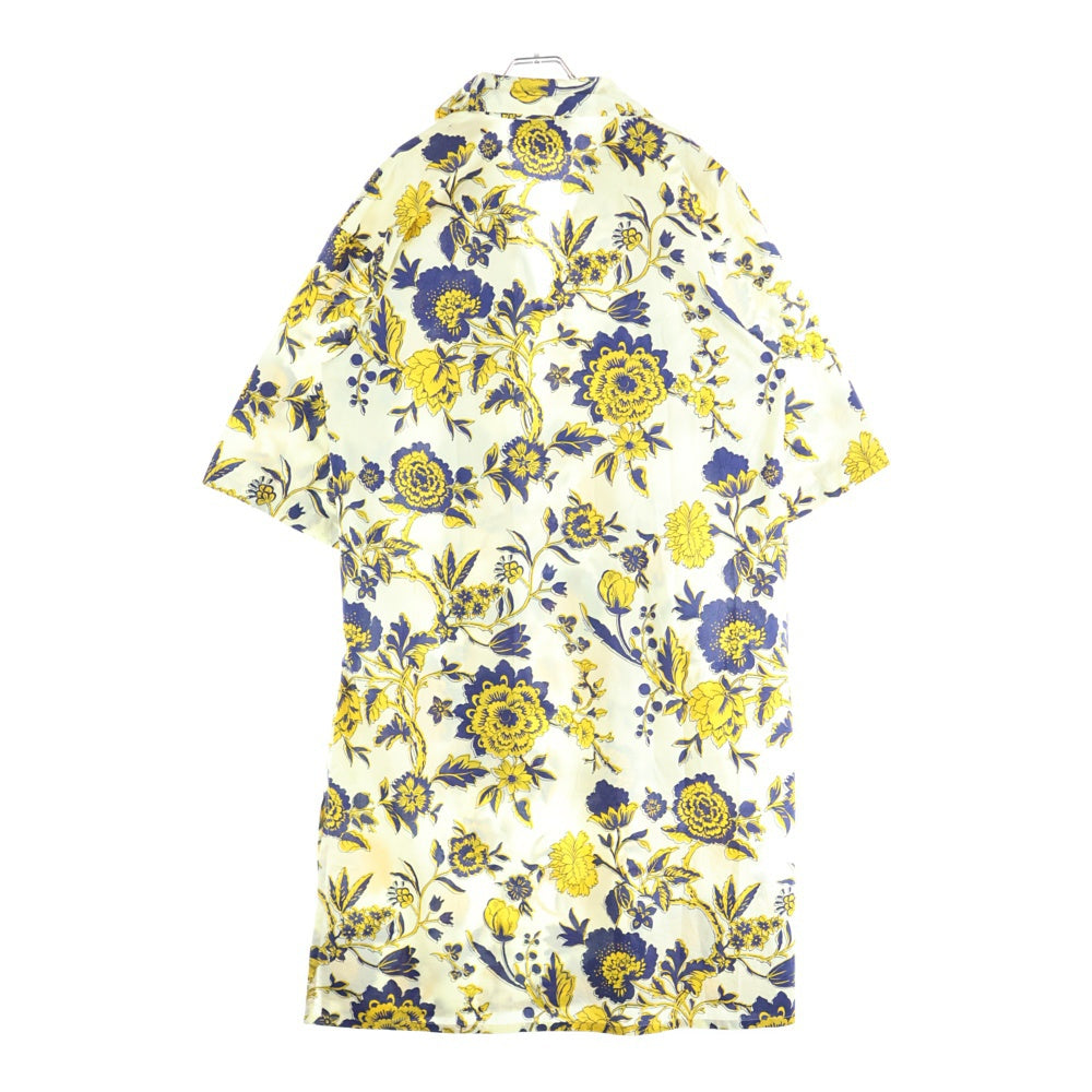 GUCCI(グッチ) フラワー総柄プリント ボウカラー ハーフスリーブ ロング ワンピース イエロー/ネイビー レディース 741698