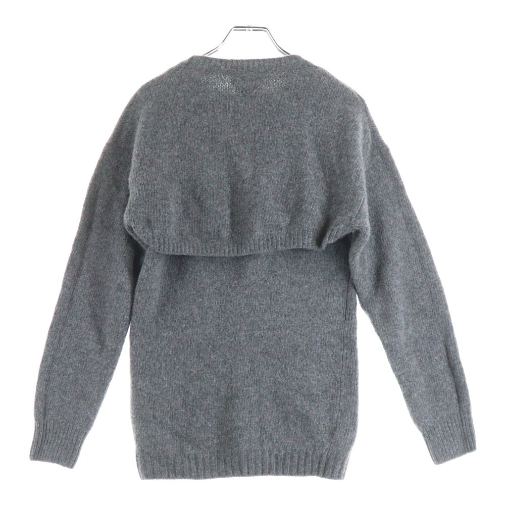 PRADA(プラダ) 22AW トライアングルロゴ カシミヤ混 ウール アンサンブルニット セーター クルーネック 長袖 キャミソール グレー レディース 20114