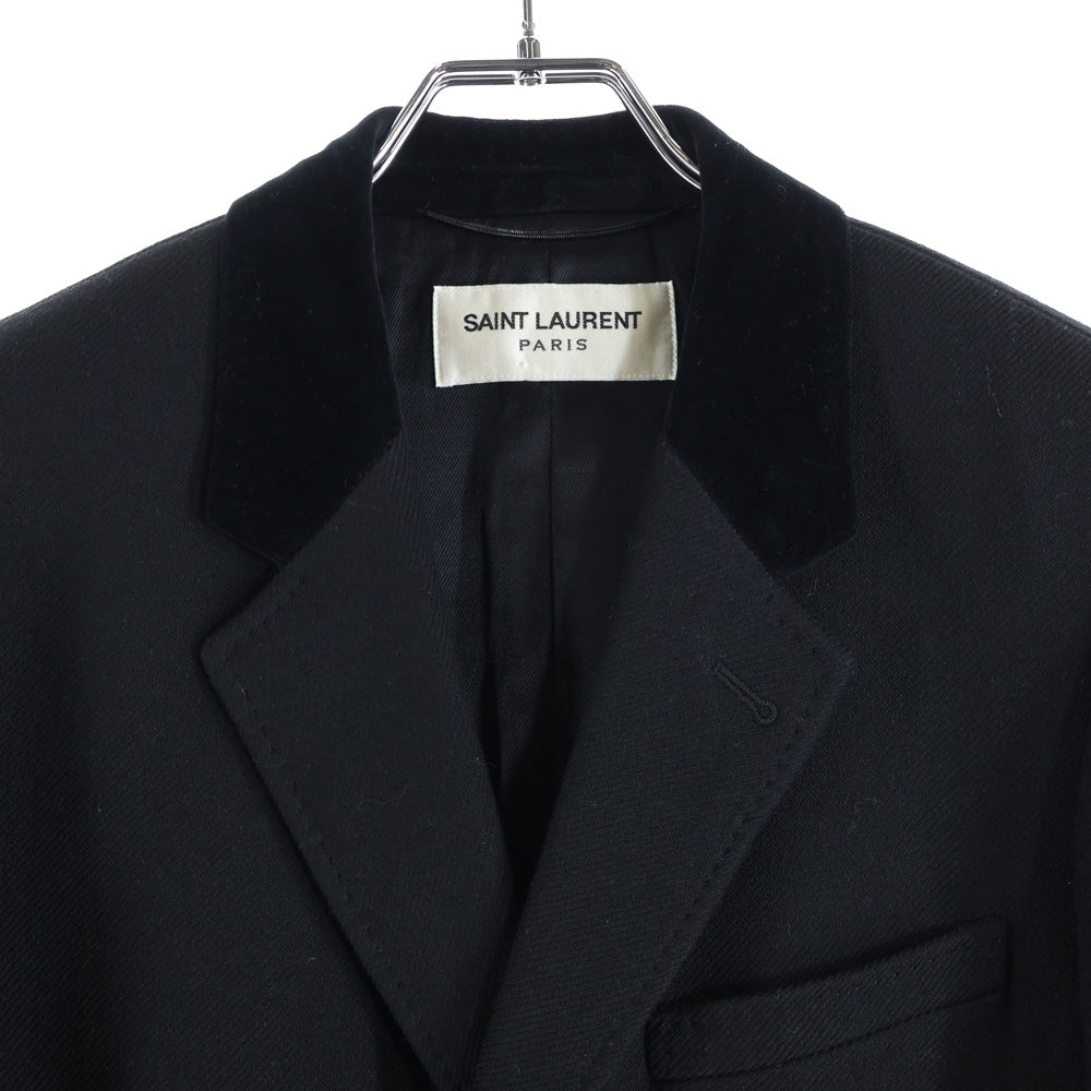 SAINT LAURENT PARIS(サンローランパリ) ベロア切り替え シルク混 ウール 3B テーラードカラー チェスターコート ブラック 440148