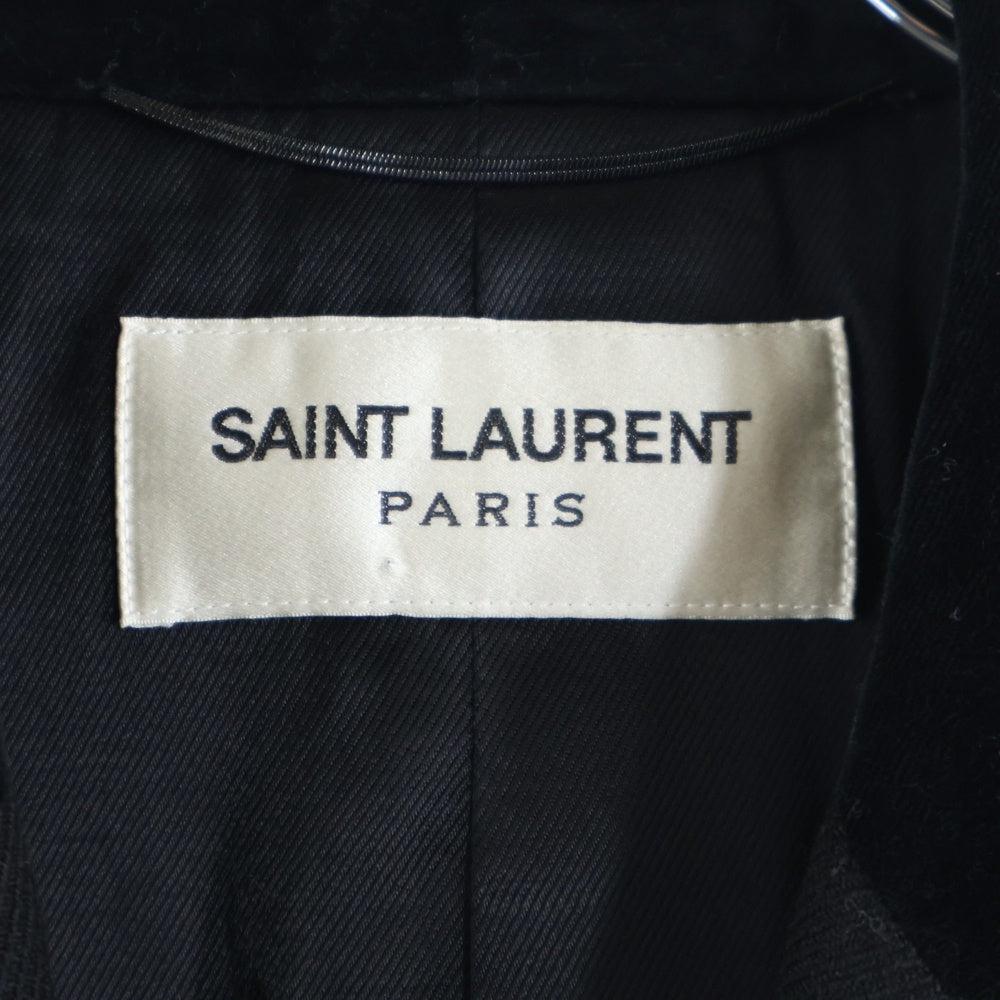 SAINT LAURENT PARIS(サンローランパリ) ベロア切り替え シルク混 ウール 3B テーラードカラー チェスターコート ブラック 440148