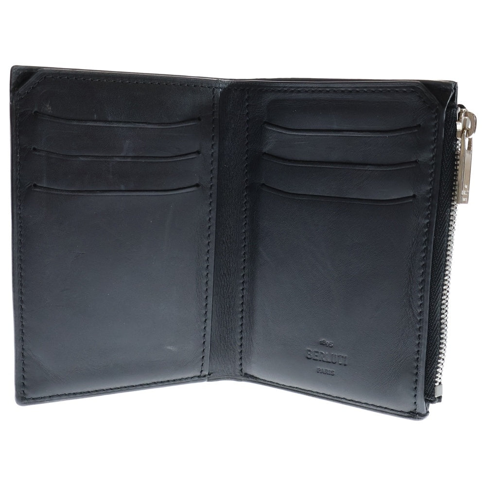 Berluti(ベルルッティ) 二つ折り財布 コンパクトウォレット カードケース ブラウン レザー シルバー金具