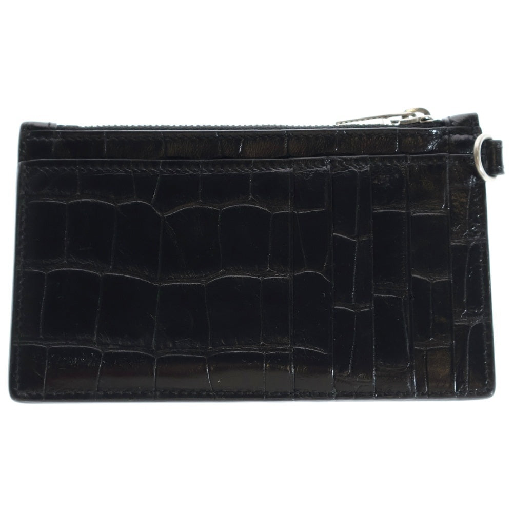 BALENCIAGA(バレンシアガ) 型押しクロコ フラグメントケース カードケース 小物入れ ポーチ バッグチャーム ブラック レザー 671719 シルバー金具