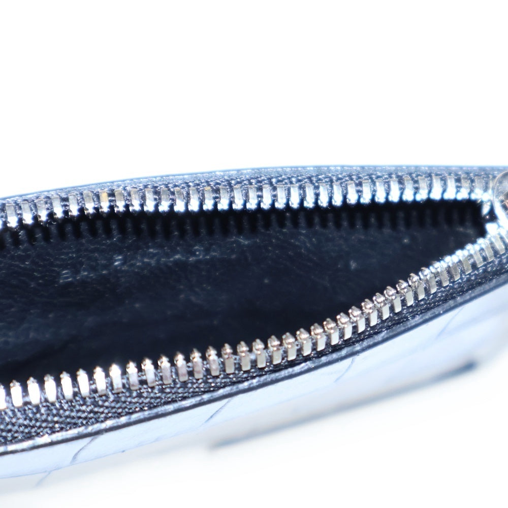 BALENCIAGA(バレンシアガ) 型押しクロコ フラグメントケース カードケース 小物入れ ポーチ バッグチャーム ブラック レザー 671719 シルバー金具