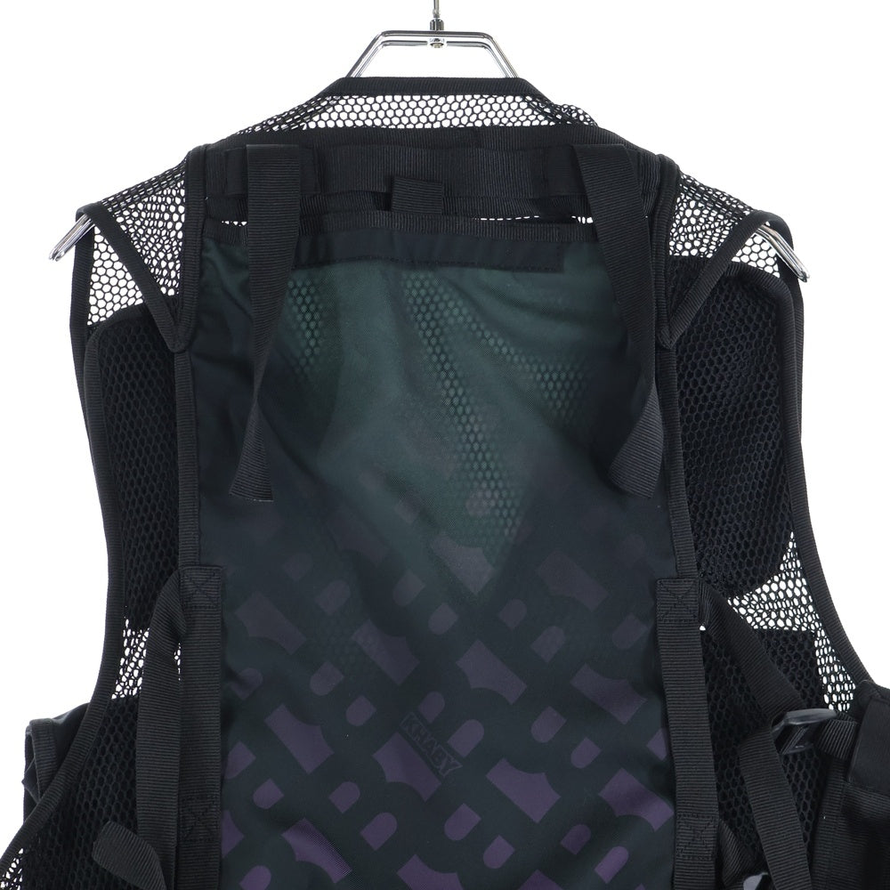 BOSS(ボス) ×KHABY カビー ラメ ワッペンロゴ メッシュ ナイロン テクニカル マルチポケット ジップアップ ベスト ブラック 10250002