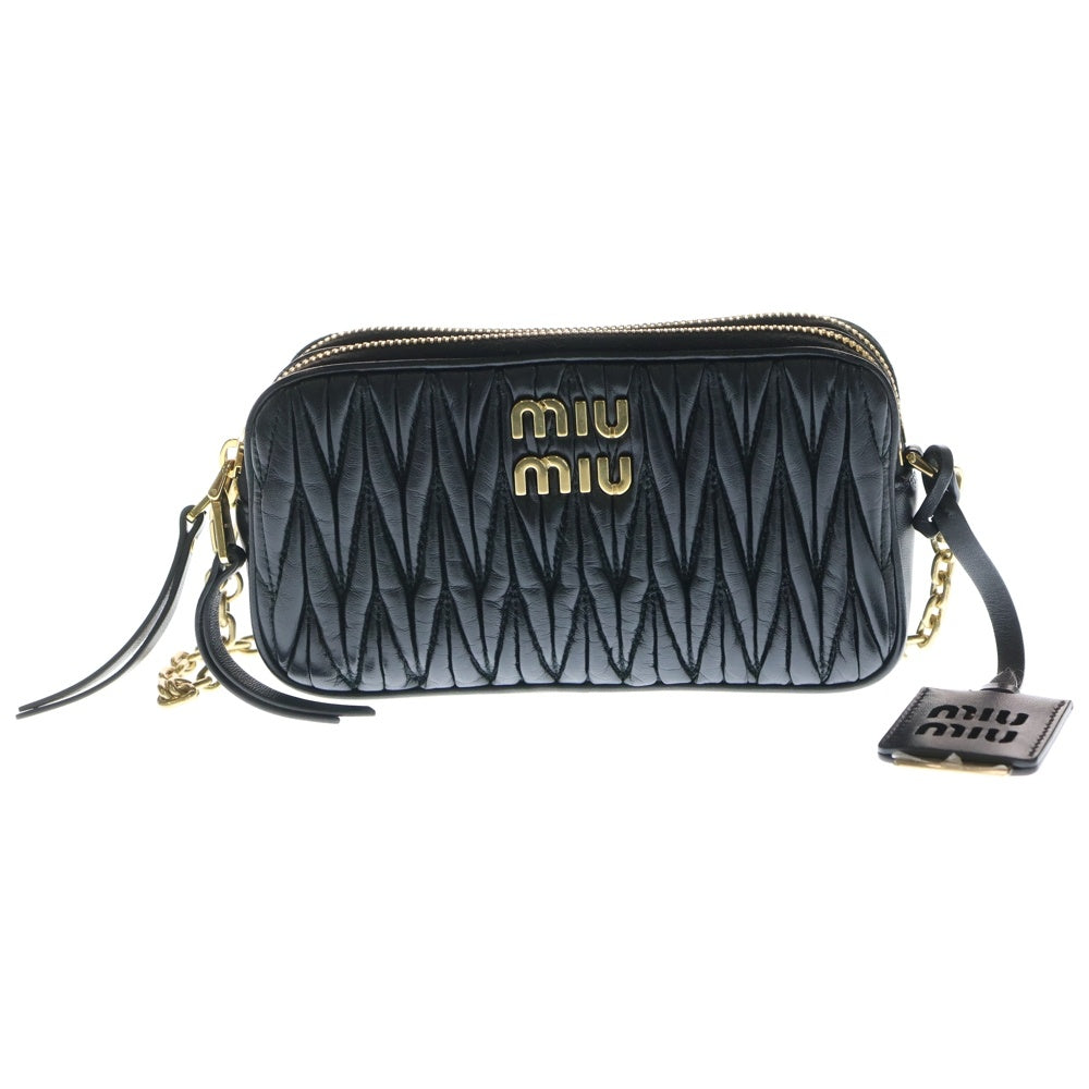 miumiu(ミュウミュウ) マテラッセ チェーンショルダーバック ミニバッグ ブラック レザー 5BP045 ゴールド金具 レディース