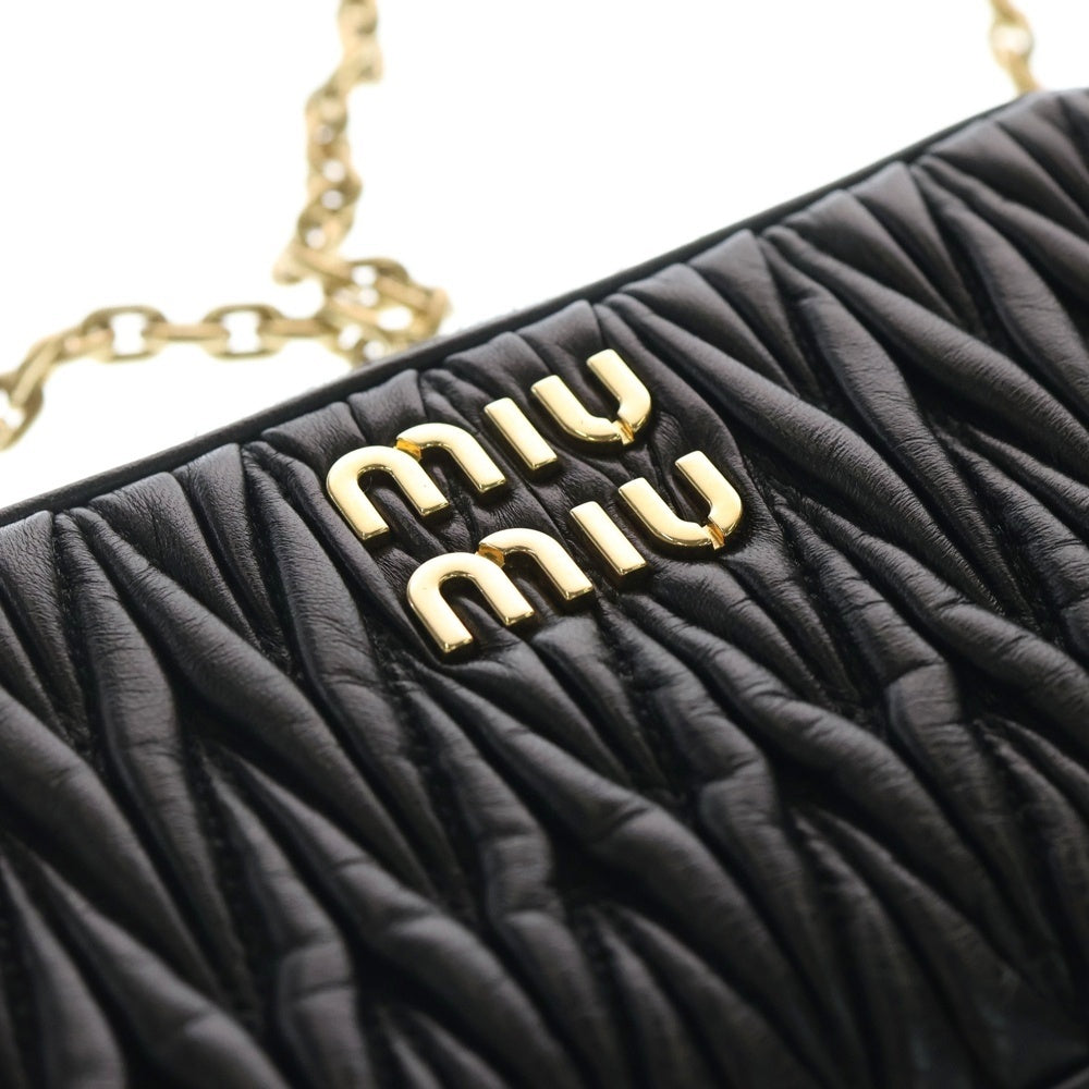 miumiu(ミュウミュウ) マテラッセ チェーンショルダーバック ミニバッグ ブラック レザー 5BP045 ゴールド金具 レディース