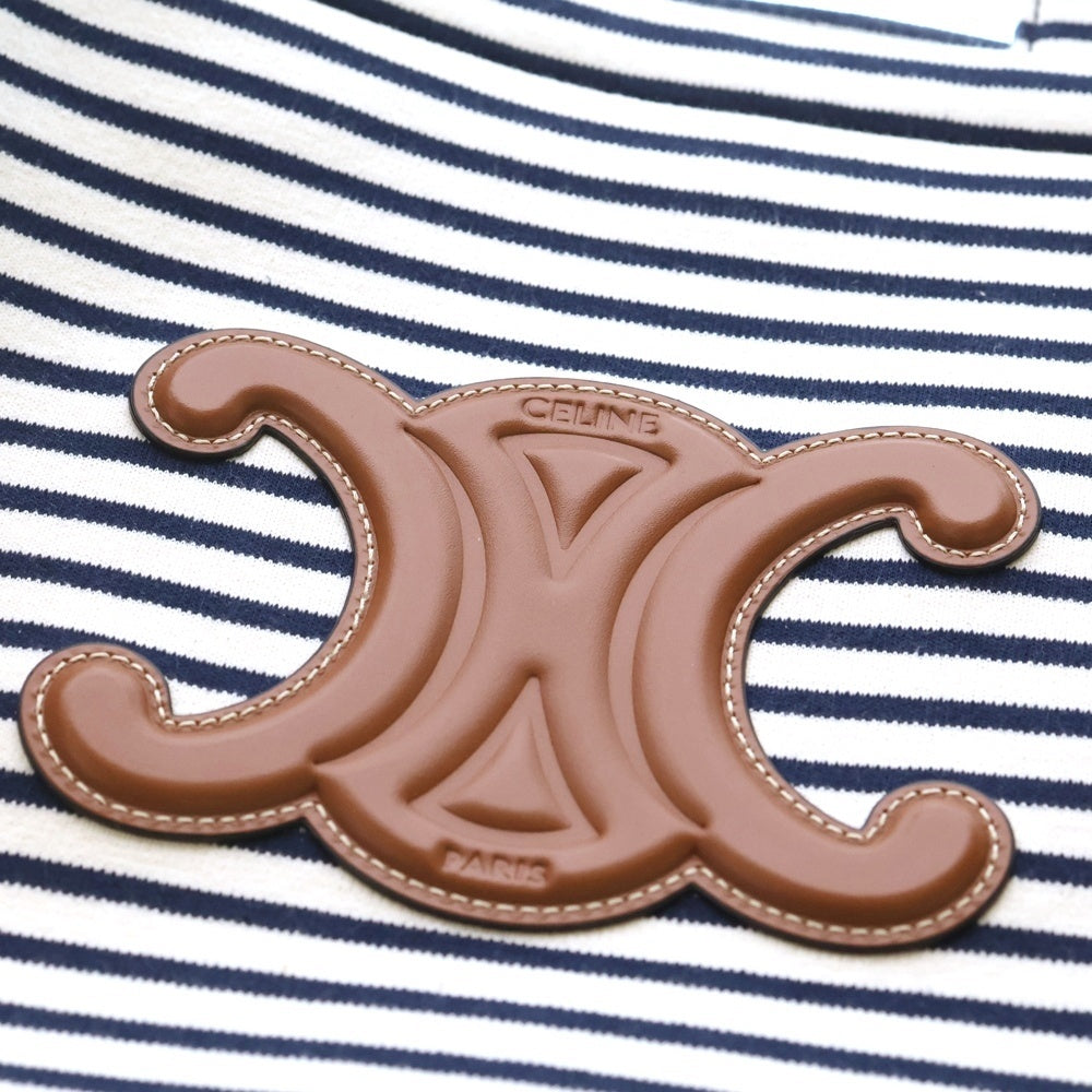 CELINE(セリーヌ) カバタイス ラージ トートバッグ ボーダー ホワイト×ネイビー キャンバス レディース