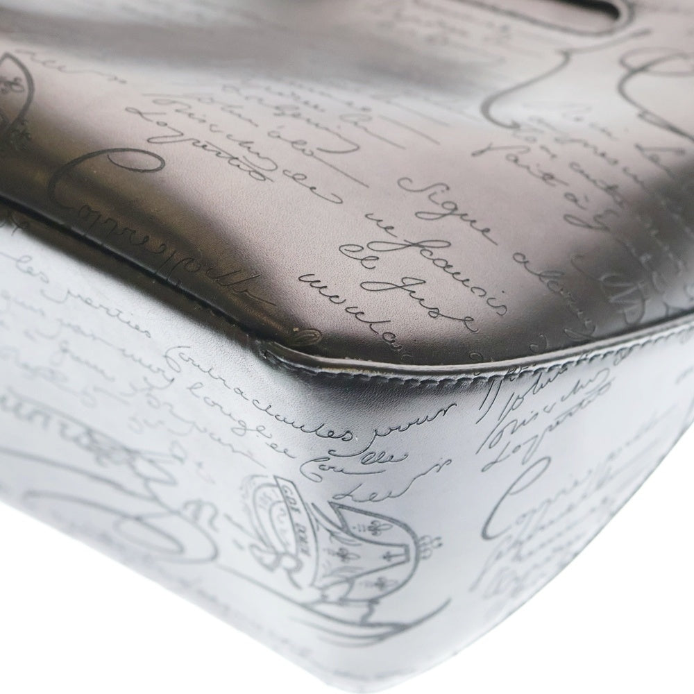 Berluti(ベルルッティ) トゥジュール ミニ カリグラフィ スクリットレザー トートバッグ シルバー金具 ブラック/ブラウン レディース