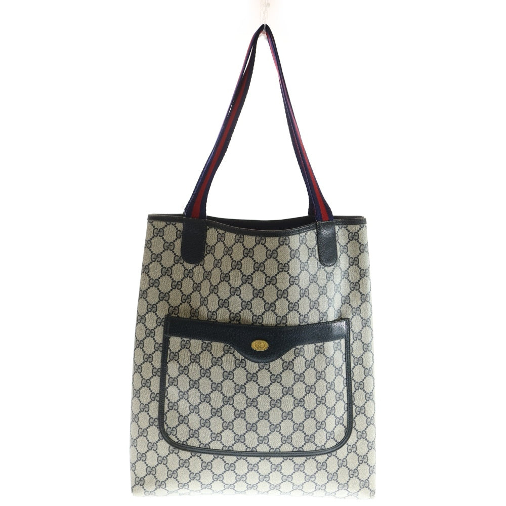 GUCCI(グッチ) オールドグッチ シェリーライン ハンドバッグ トートバッグ ネイビー PVC 904 02 003 ゴールド金具 レディース
