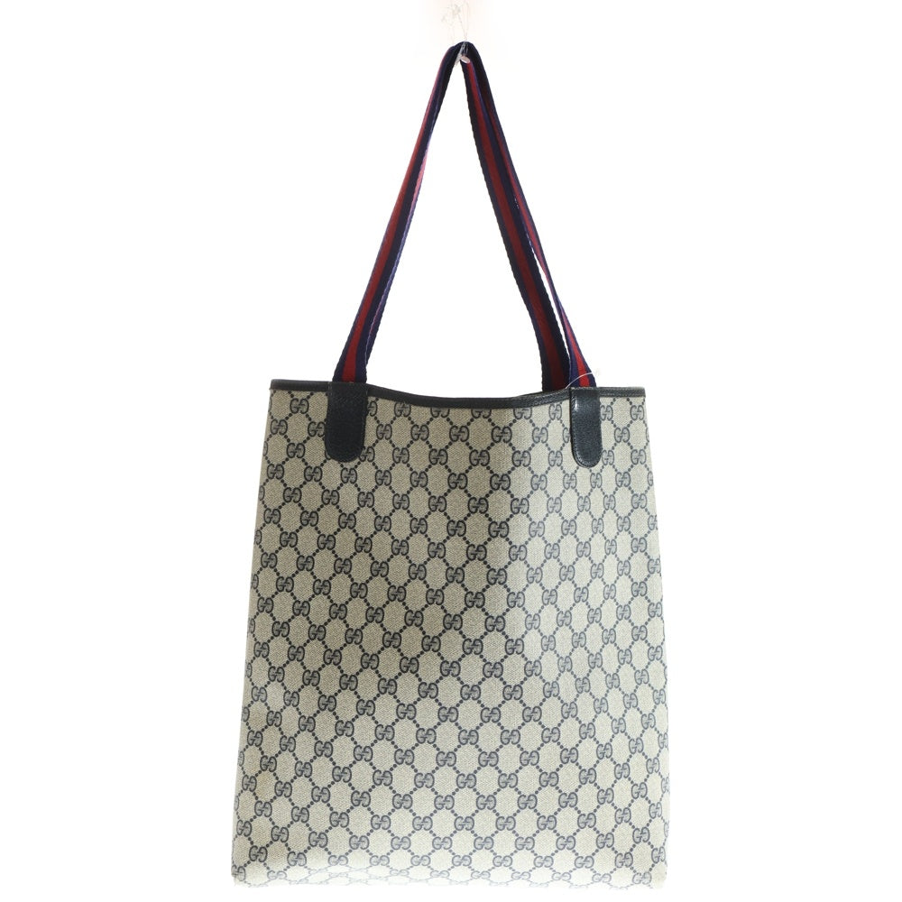 GUCCI(グッチ) オールドグッチ シェリーライン ハンドバッグ トートバッグ ネイビー PVC 904 02 003 ゴールド金具 レディース