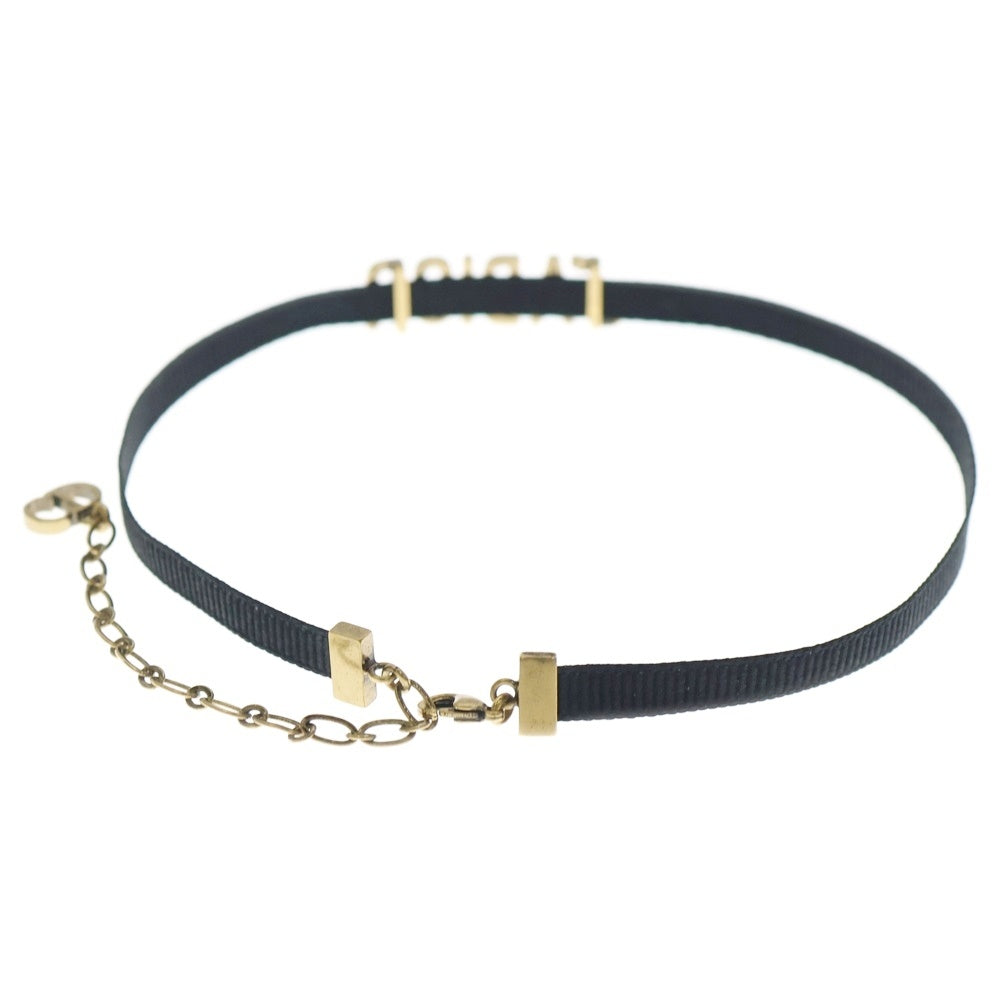 Christian Dior(クリスチャンディオール) ロゴチョーカー ネックレス ブラック×ゴールド