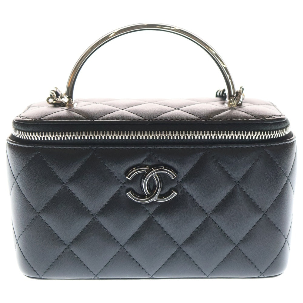 CHANEL(シャネル) マトラッセ ココマーク トップハンドル ラムスキン レザー 2WAY ハンド チェーン ショルダーバッグ シルバー金具 ブラック レディース