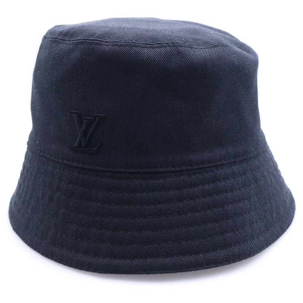 LOUIS VUITTON(ルイヴィトン) モノグラム ロゴ刺繍 ナイロン デニム リバーシブル バケットハット 帽子 ブラック/カーキ M7013L
