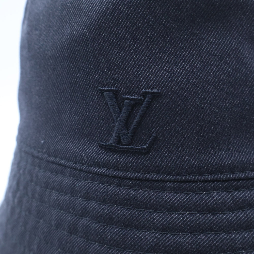 LOUIS VUITTON(ルイヴィトン) モノグラム ロゴ刺繍 ナイロン デニム リバーシブル バケットハット 帽子 ブラック/カーキ M7013L