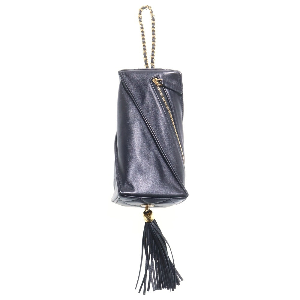 CHANEL(シャネル) ラムスキン フリンジ クラッチバッグ セカンドバッグ ミニバッグ ブラック レザー AP4686 ゴールド金具 レディース