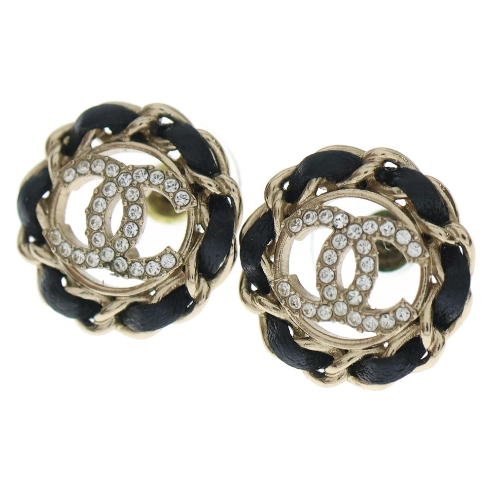 CHANEL(シャネル) ココマーク ラウンドチェーン ラインストーン ピアス ゴールド×ブラック レディース