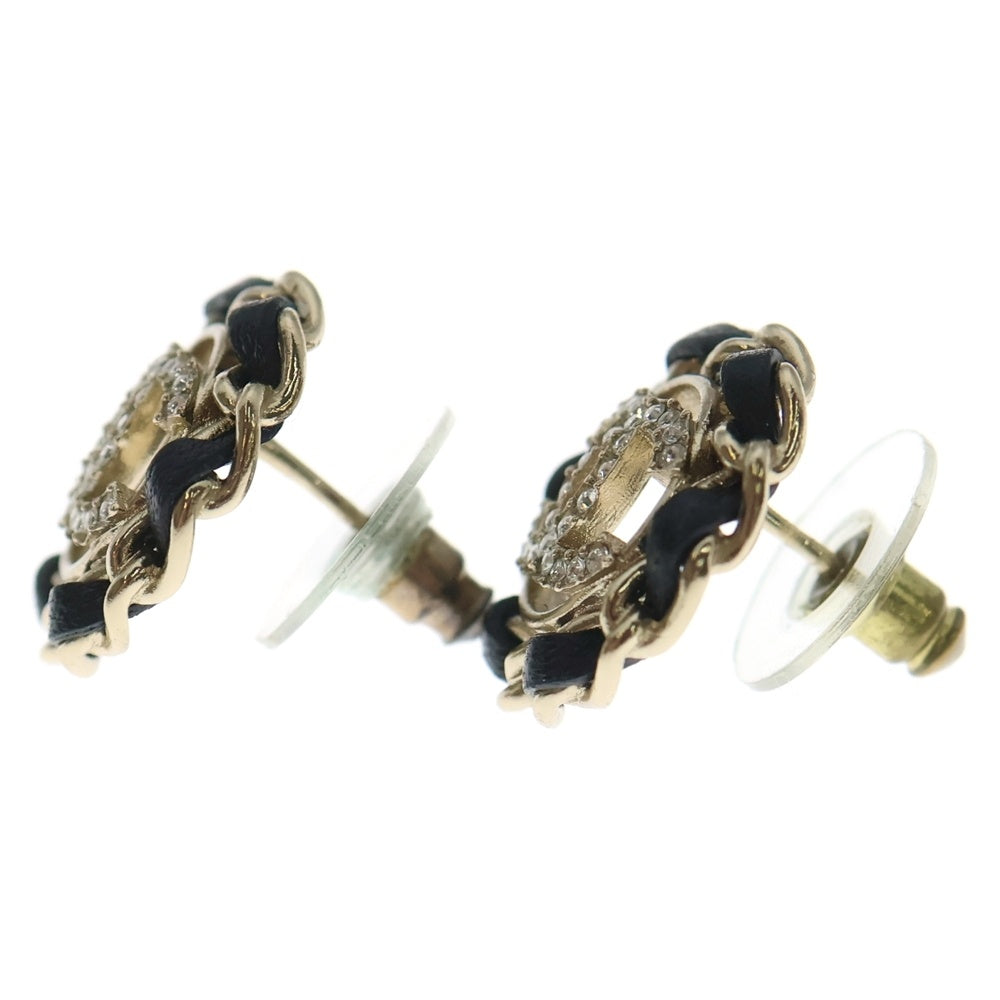 CHANEL(シャネル) ココマーク ラウンドチェーン ラインストーン ピアス ゴールド×ブラック レディース