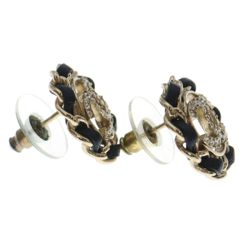 CHANEL(シャネル) ココマーク ラウンドチェーン ラインストーン ピアス ゴールド×ブラック レディース