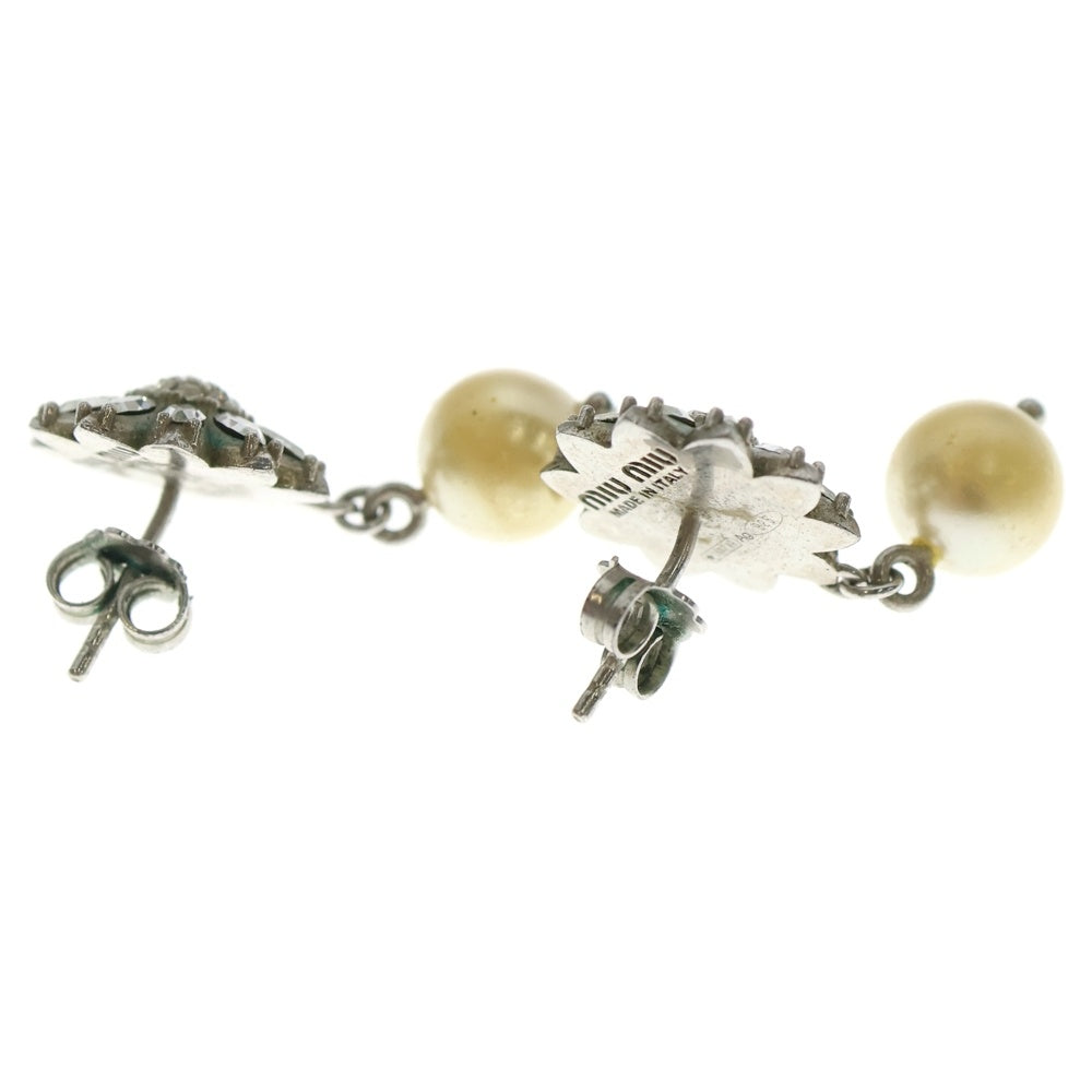 miumiu(ミュウミュウ) ラインストーン パール フラワーピアス シルバー レディース