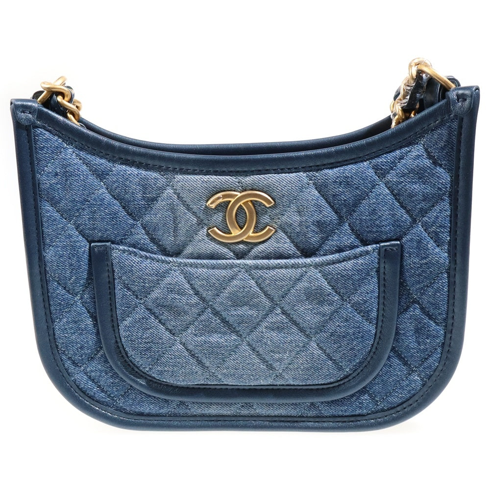 CHANEL(シャネル) ココマーク マトラッセ ホーボー レザー切替デニムチェーンショルダーバッグ ブルー GD金具 AS4666 レディース