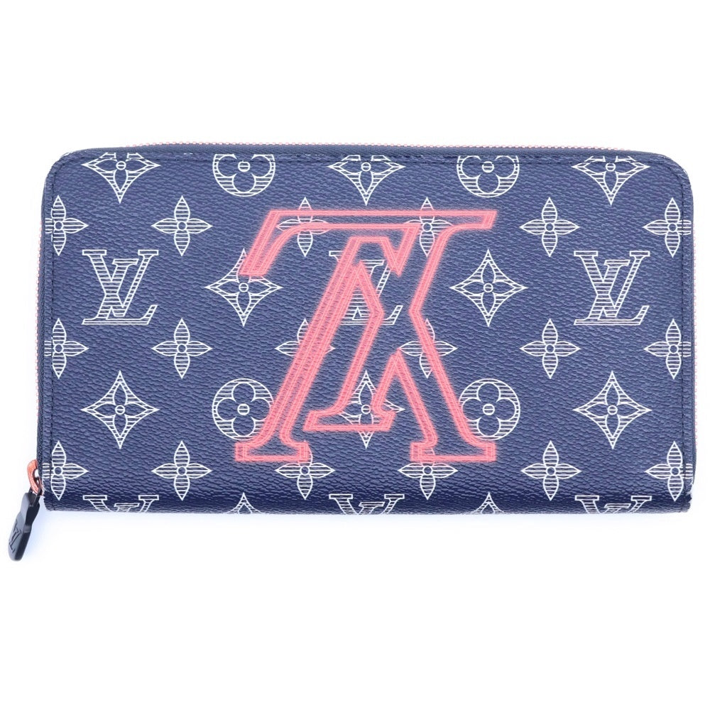LOUIS VUITTON(ルイヴィトン) モノグラムインク アップサイドダウン ジッピーオーガナイザー ロングウォレット 長財布 ネイビー PVC M62931 レッド金具 レディース