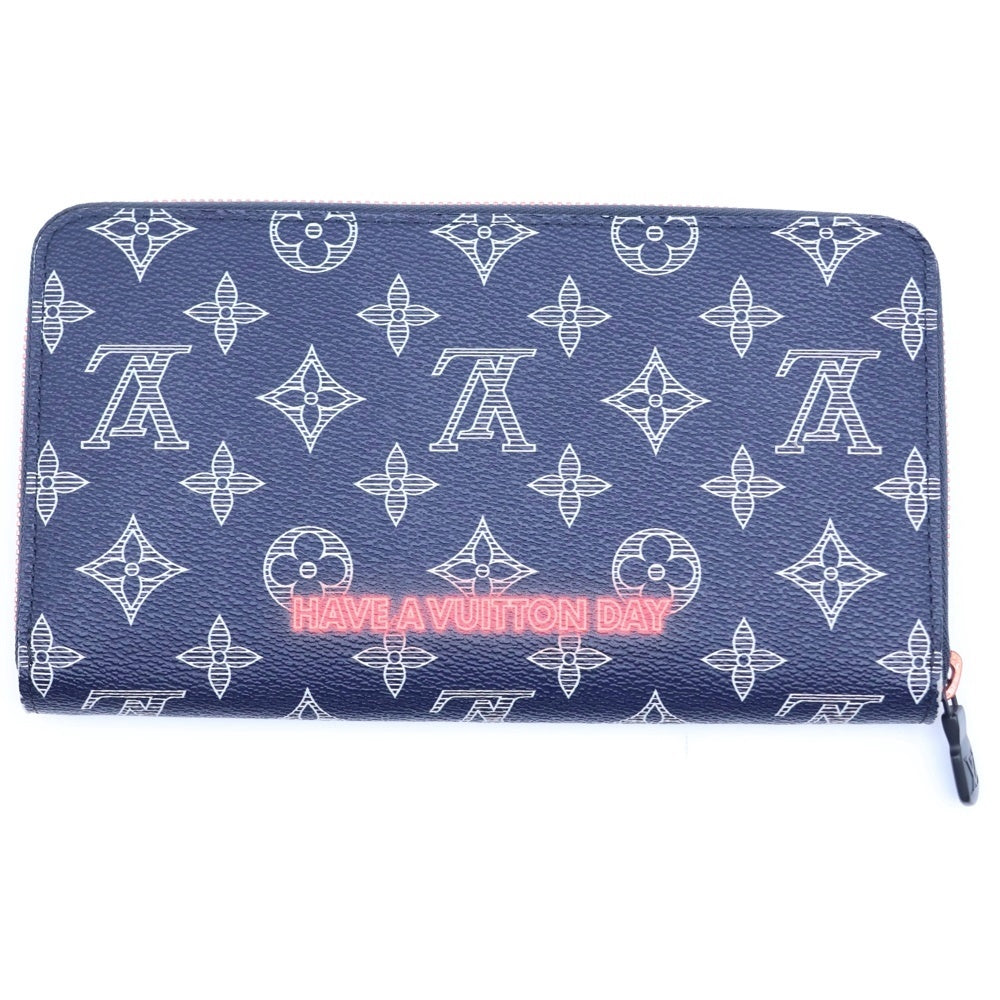 LOUIS VUITTON(ルイヴィトン) モノグラムインク アップサイドダウン ジッピーオーガナイザー ロングウォレット 長財布 ネイビー PVC M62931 レッド金具 レディース