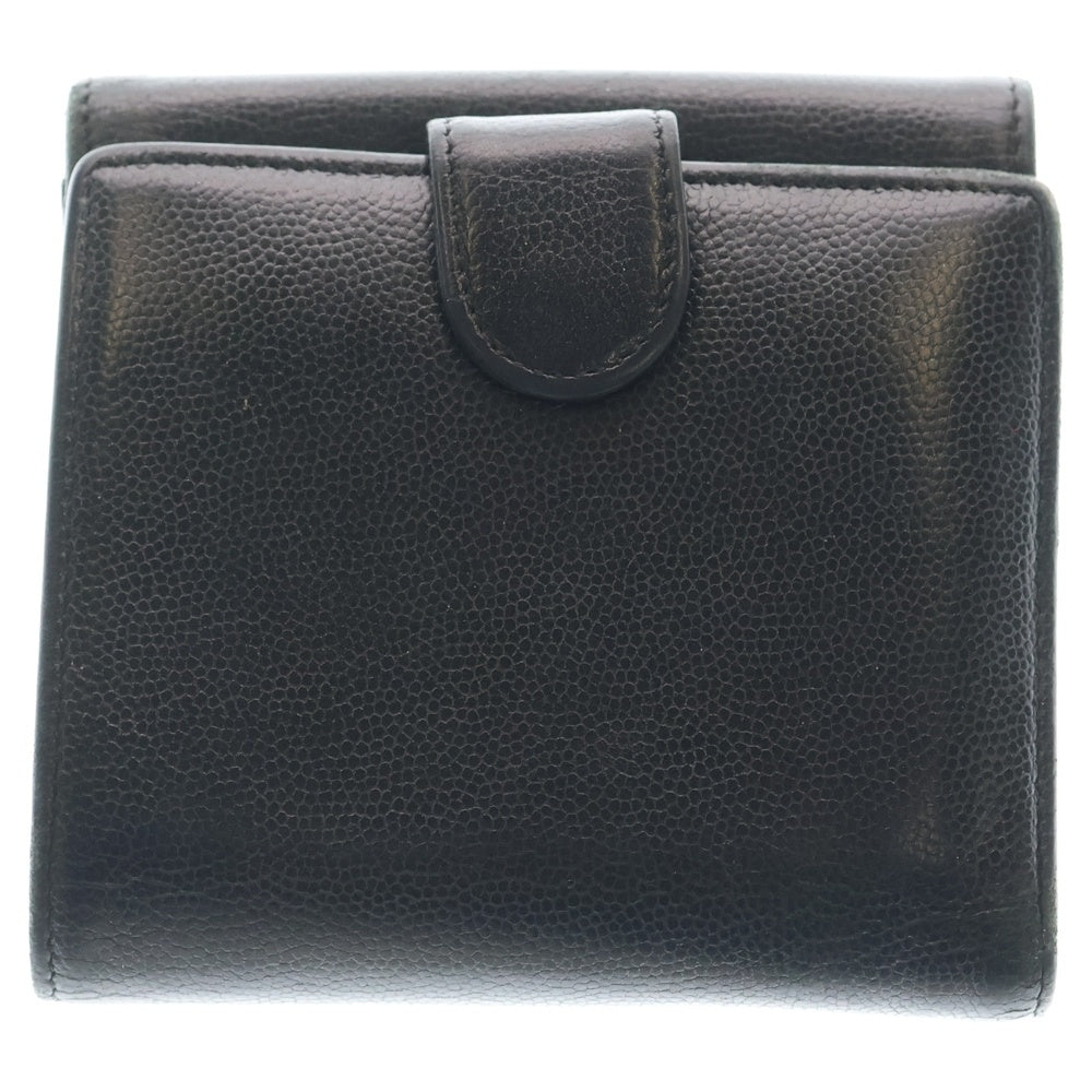 CHANEL(シャネル) ココマーク 三つ折り財布 コンパクトウォレット コインケース ブラック キャビア レザー シルバー金具 レディース