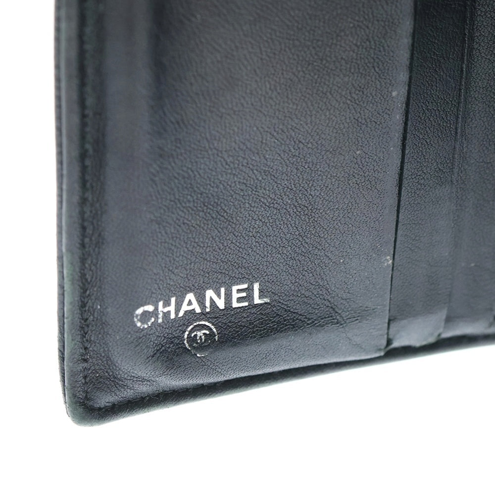 CHANEL(シャネル) ココマーク 三つ折り財布 コンパクトウォレット コインケース ブラック キャビア レザー シルバー金具 レディース