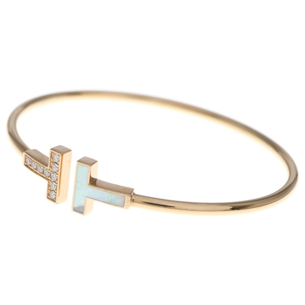 TIFFANY & Co.(ティファニー) Tワイヤー マザーオブパール×ダイヤ バングル ブレスレット ピンクゴールド 750 8.2g