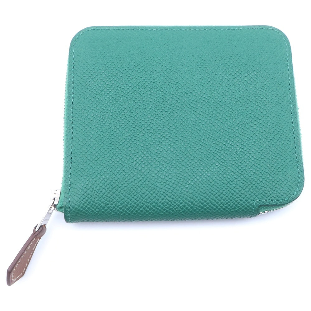 HERMES(エルメス) アザップ シルクインコンパクト ウォレット 財布 コインケース エプソン グリーン W刻印 シルバー金具 レディース