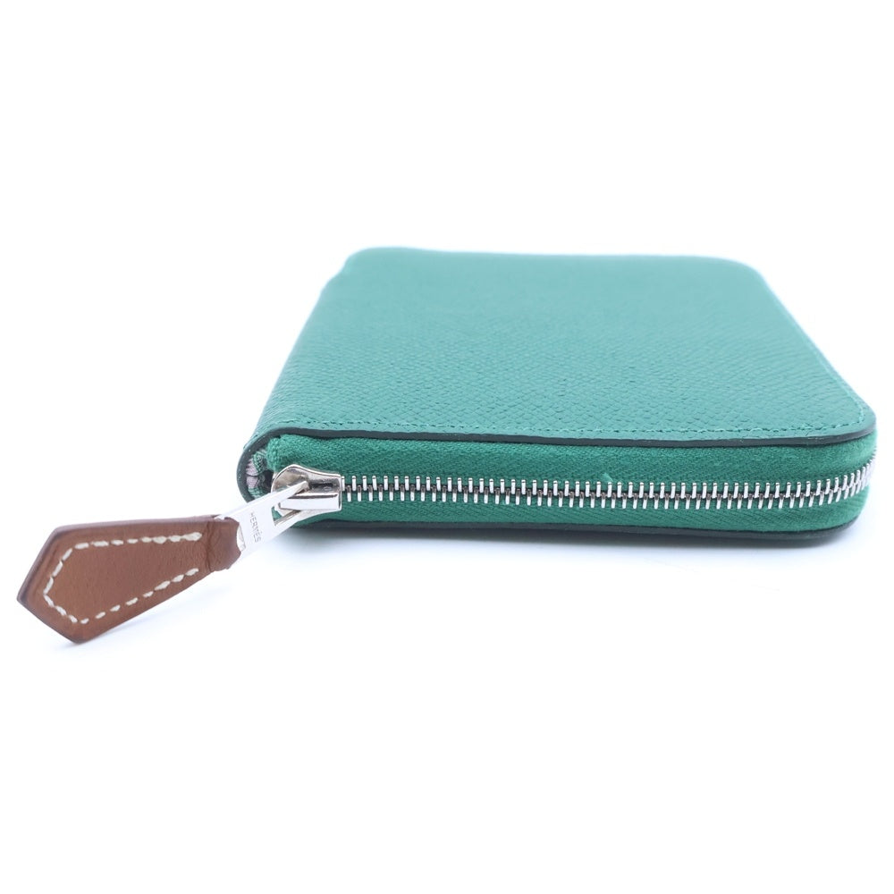 HERMES(エルメス) アザップ シルクインコンパクト ウォレット 財布 コインケース エプソン グリーン W刻印 シルバー金具 レディース