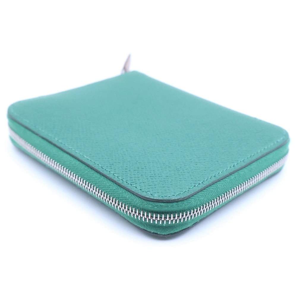 HERMES(エルメス) アザップ シルクインコンパクト ウォレット 財布 コインケース エプソン グリーン W刻印 シルバー金具 レディース