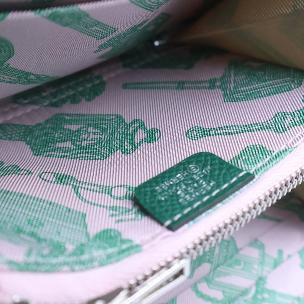 HERMES(エルメス) アザップ シルクインコンパクト ウォレット 財布 コインケース エプソン グリーン W刻印 シルバー金具 レディース