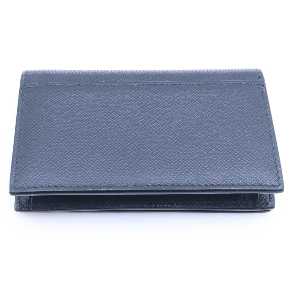 PRADA(プラダ) サフィアーノ ロゴ 名刺入れ コインケース 小物入れ カードケース ブラック×ボルドー×ブルー レザー シルバー金具 レディース