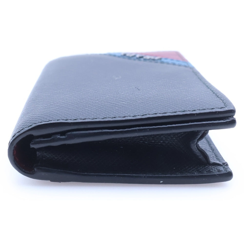 PRADA(プラダ) サフィアーノ ロゴ 名刺入れ コインケース 小物入れ カードケース ブラック×ボルドー×ブルー レザー シルバー金具 レディース