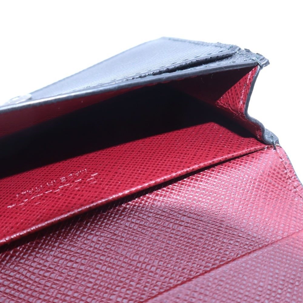 PRADA(プラダ) サフィアーノ ロゴ 名刺入れ コインケース 小物入れ カードケース ブラック×ボルドー×ブルー レザー シルバー金具 レディース