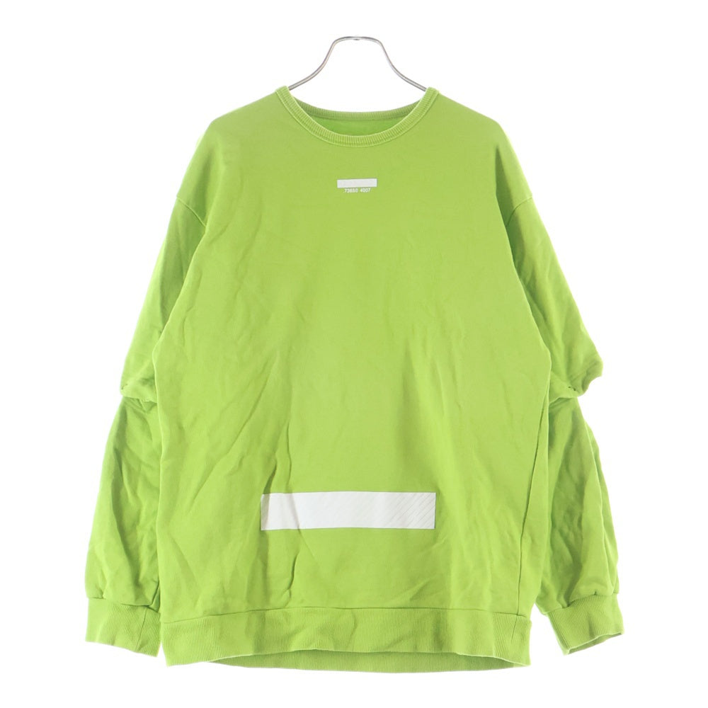 SHAREEF(シャリーフ) SEPARATE SLEEVE BIG SWEAT 金具付きデザイン クルーネックコットン長袖スウェットトレーナー ライムグリーン