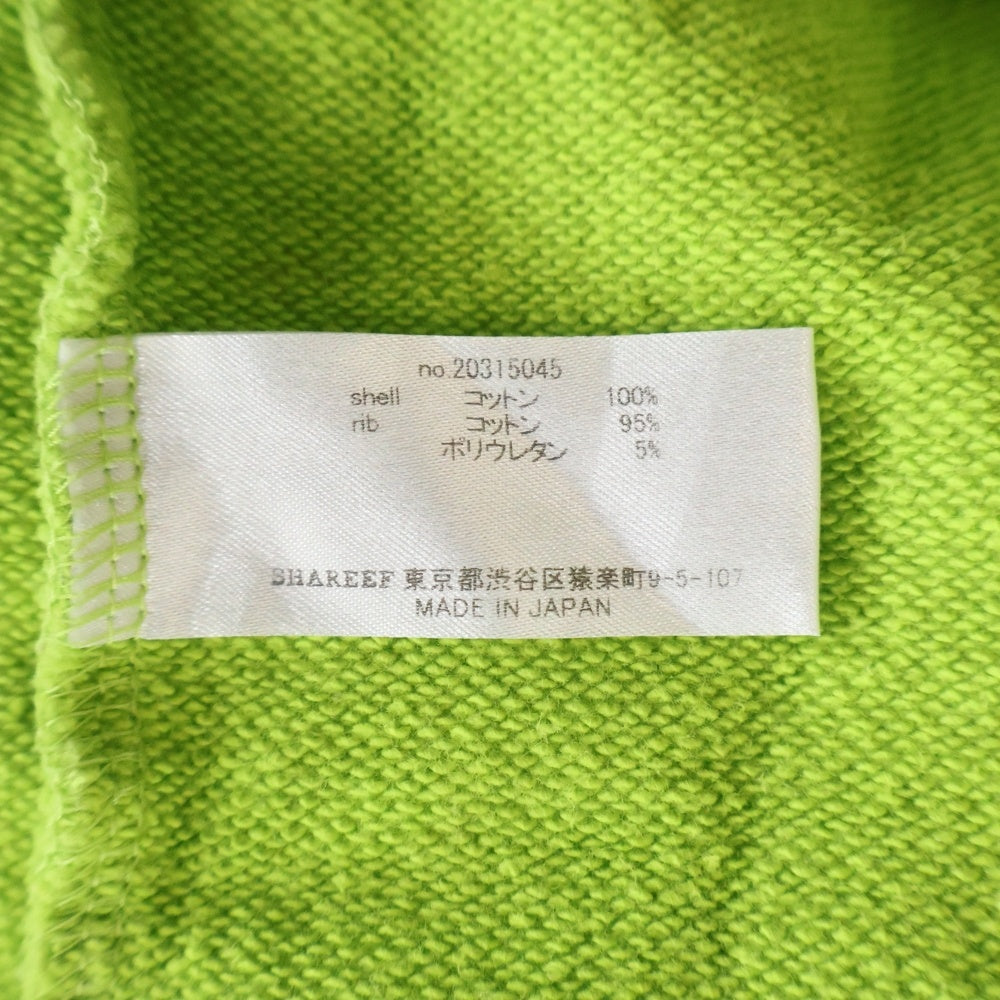 SHAREEF(シャリーフ) SEPARATE SLEEVE BIG SWEAT 金具付きデザイン クルーネックコットン長袖スウェットトレーナー ライムグリーン