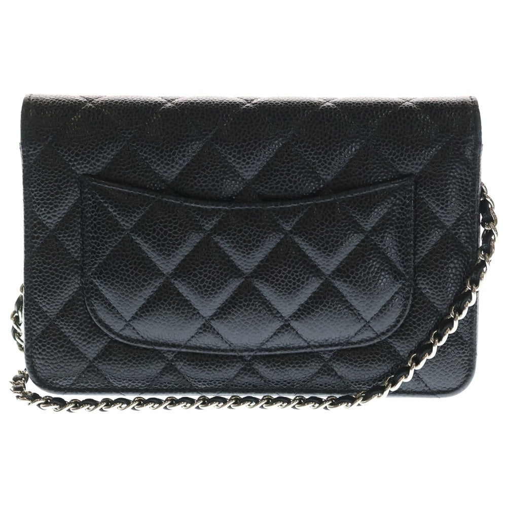 CHANEL(シャネル) マトラッセ キャビアスキン レザー チェーンウォレット ショルダーバッグ シルバー金具 ブラック 31番台 レディース
