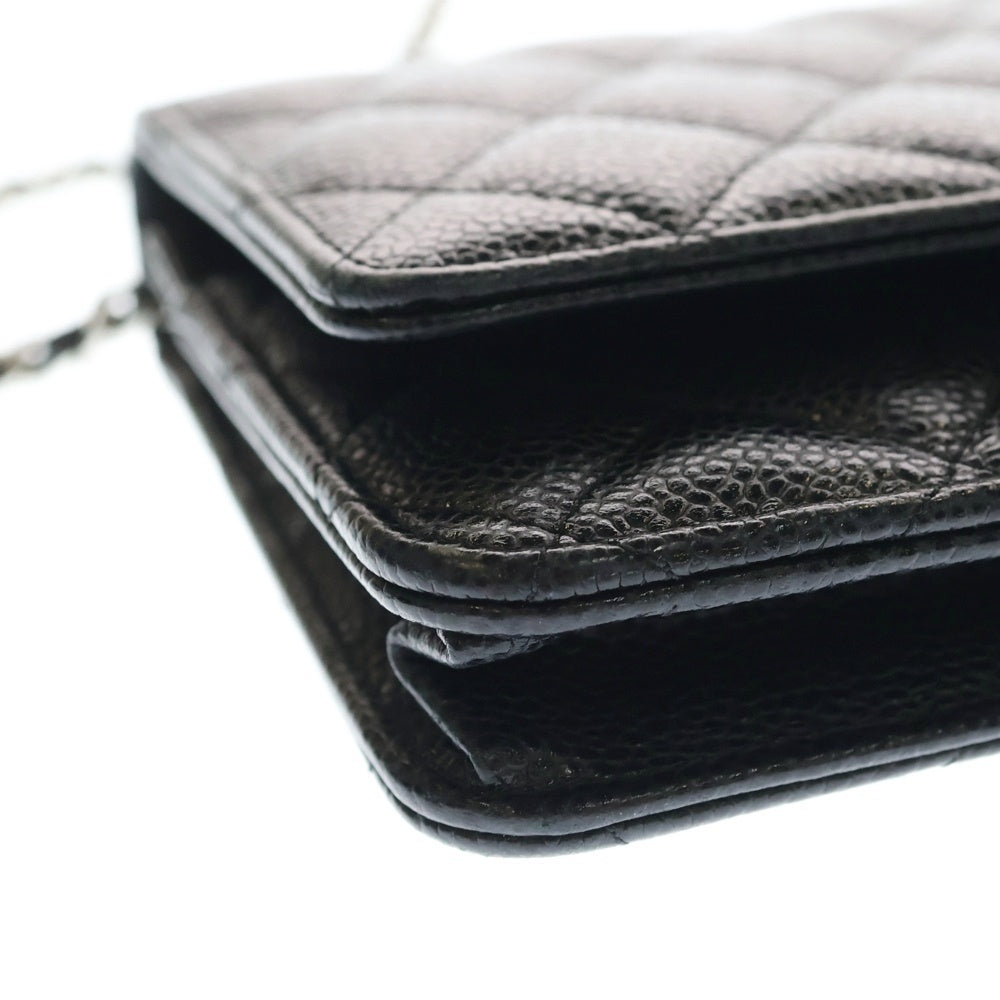 CHANEL(シャネル) マトラッセ キャビアスキン レザー チェーンウォレット ショルダーバッグ シルバー金具 ブラック 31番台 レディース